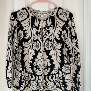 Liz Claiborne Black and Cream Floral Cardigan Silk & Cotton Women’s Medium